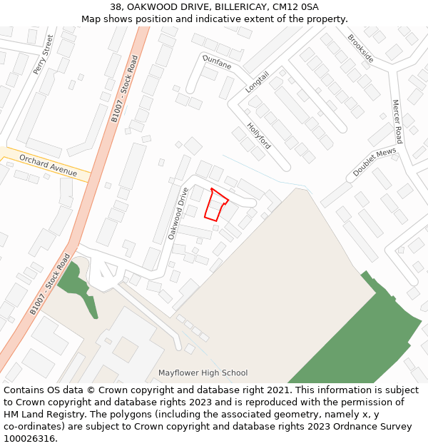 38, OAKWOOD DRIVE, BILLERICAY, CM12 0SA: Location map and indicative extent of plot