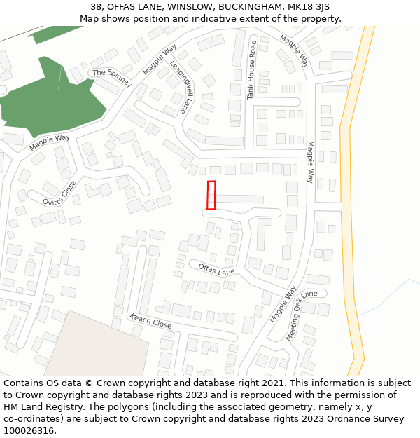 38, OFFAS LANE, WINSLOW, BUCKINGHAM, MK18 3JS: Location map and indicative extent of plot