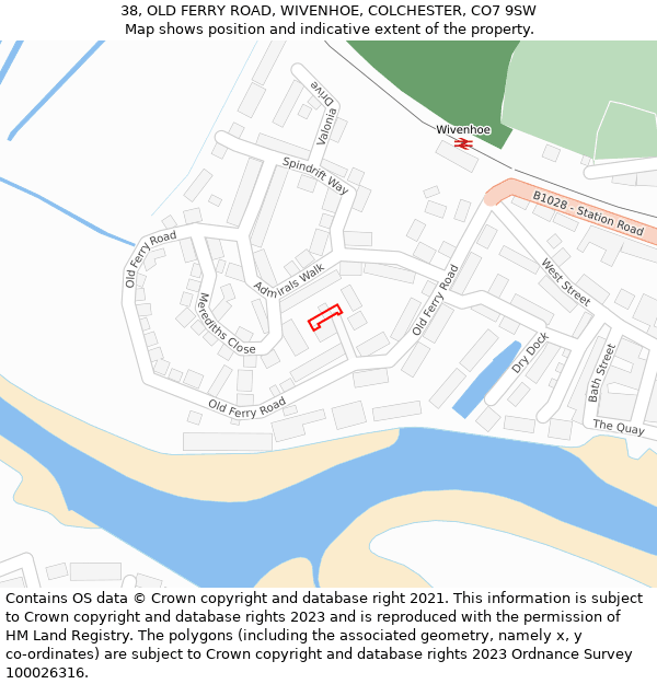 38, OLD FERRY ROAD, WIVENHOE, COLCHESTER, CO7 9SW: Location map and indicative extent of plot