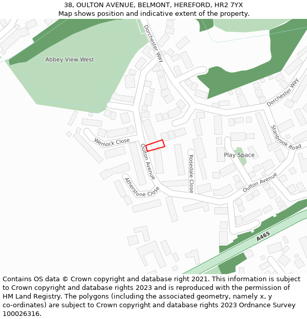 38, OULTON AVENUE, BELMONT, HEREFORD, HR2 7YX: Location map and indicative extent of plot