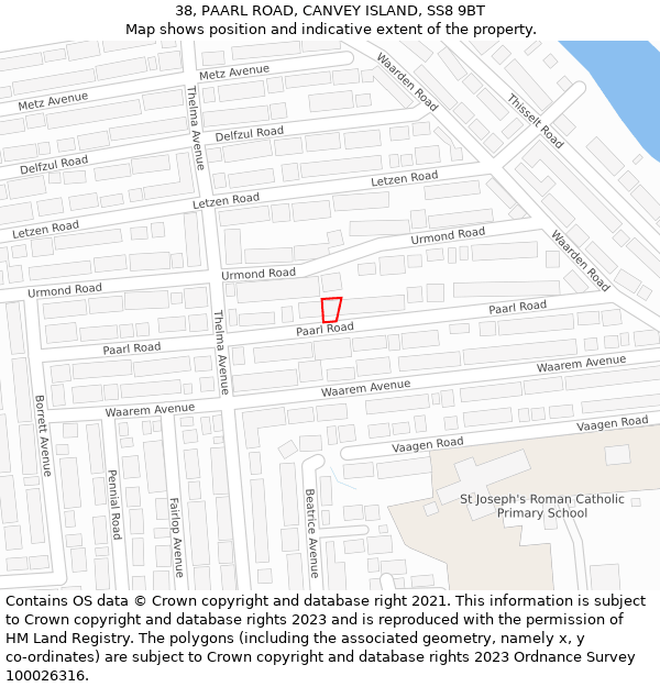 38, PAARL ROAD, CANVEY ISLAND, SS8 9BT: Location map and indicative extent of plot