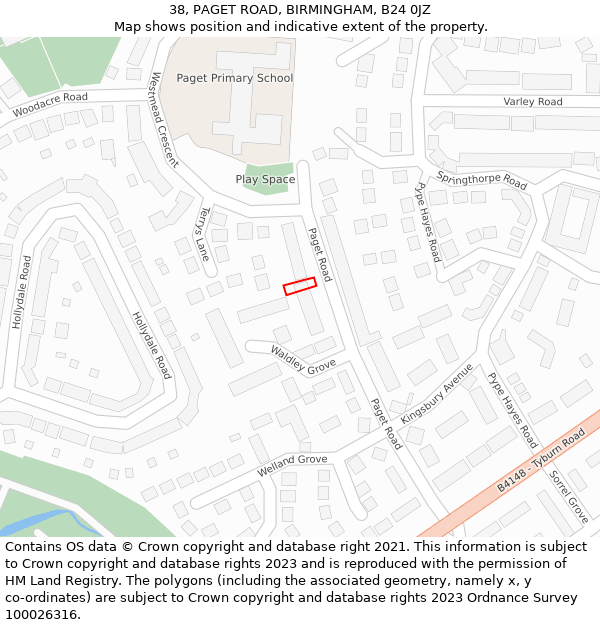 38, PAGET ROAD, BIRMINGHAM, B24 0JZ: Location map and indicative extent of plot