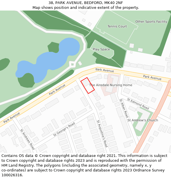 38, PARK AVENUE, BEDFORD, MK40 2NF: Location map and indicative extent of plot