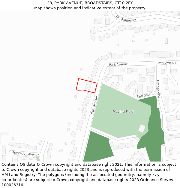 38, PARK AVENUE, BROADSTAIRS, CT10 2EY: Location map and indicative extent of plot