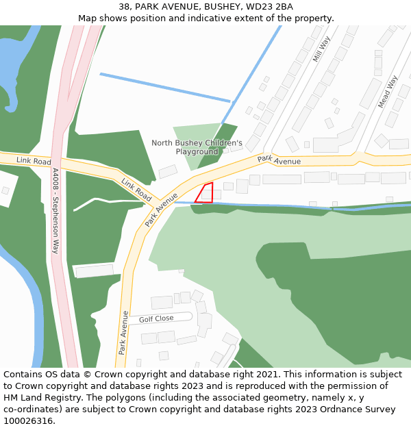 38, PARK AVENUE, BUSHEY, WD23 2BA: Location map and indicative extent of plot