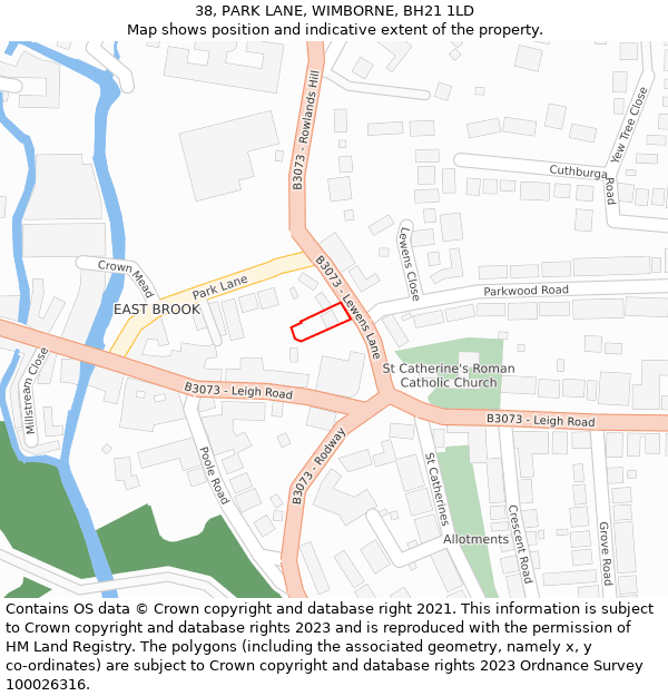 38, PARK LANE, WIMBORNE, BH21 1LD: Location map and indicative extent of plot
