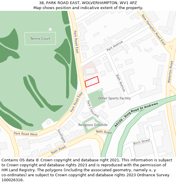 38, PARK ROAD EAST, WOLVERHAMPTON, WV1 4PZ: Location map and indicative extent of plot