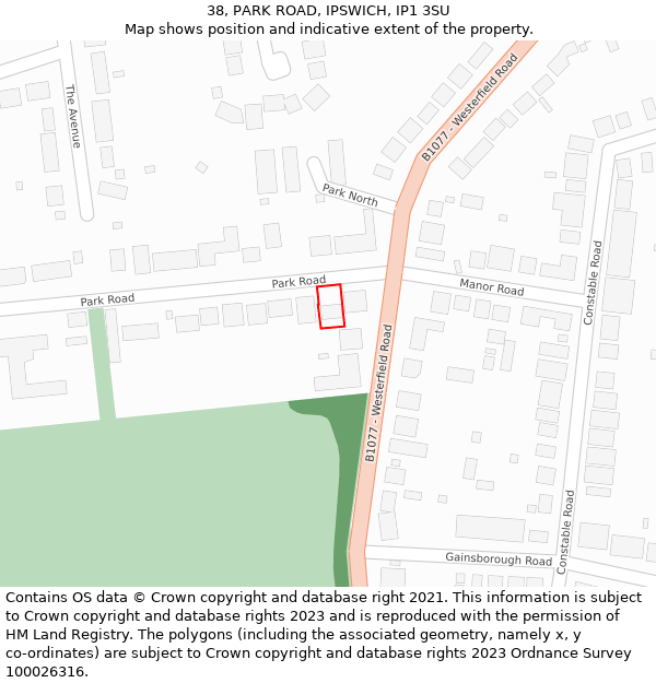 38, PARK ROAD, IPSWICH, IP1 3SU: Location map and indicative extent of plot