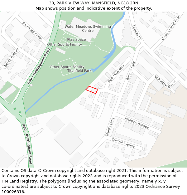 38, PARK VIEW WAY, MANSFIELD, NG18 2RN: Location map and indicative extent of plot