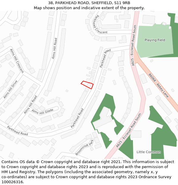38, PARKHEAD ROAD, SHEFFIELD, S11 9RB: Location map and indicative extent of plot