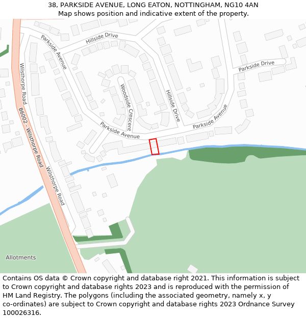 38, PARKSIDE AVENUE, LONG EATON, NOTTINGHAM, NG10 4AN: Location map and indicative extent of plot