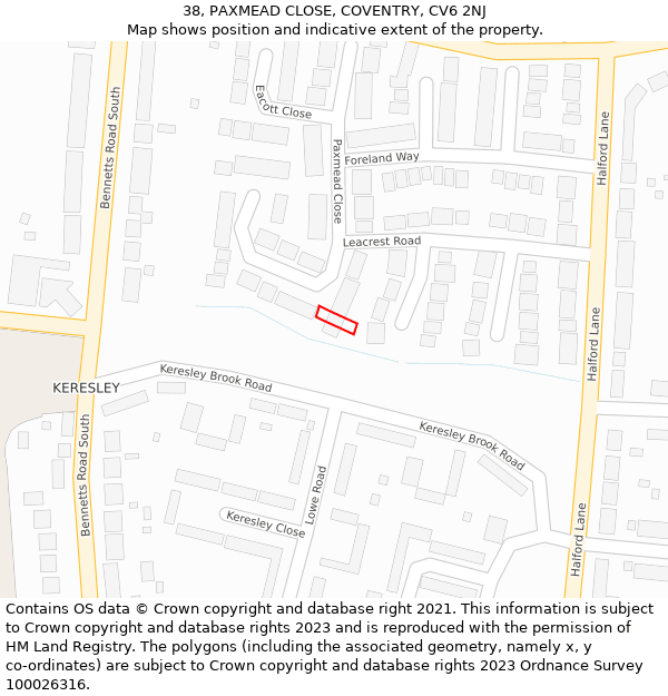 38, PAXMEAD CLOSE, COVENTRY, CV6 2NJ: Location map and indicative extent of plot