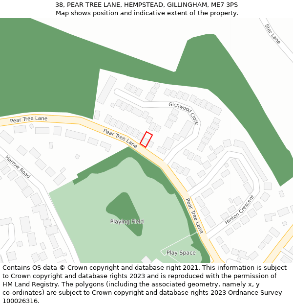 38, PEAR TREE LANE, HEMPSTEAD, GILLINGHAM, ME7 3PS: Location map and indicative extent of plot