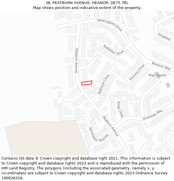 38, PEATBURN AVENUE, HEANOR, DE75 7RL: Location map and indicative extent of plot