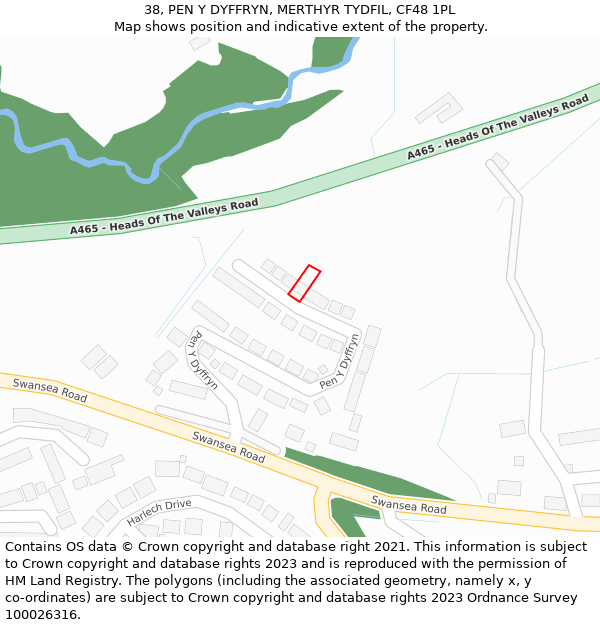 38, PEN Y DYFFRYN, MERTHYR TYDFIL, CF48 1PL: Location map and indicative extent of plot