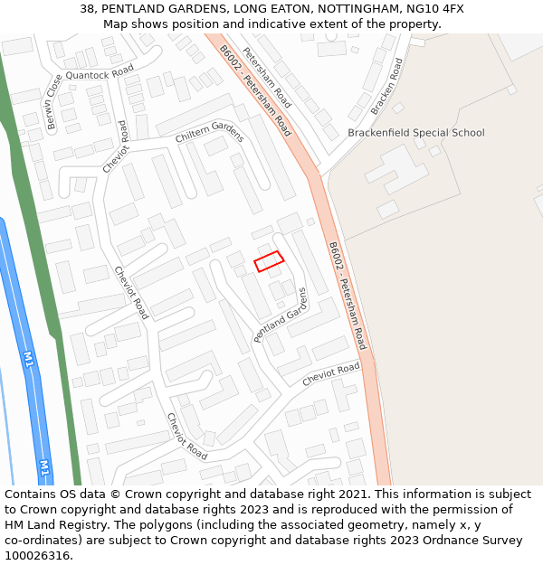 38, PENTLAND GARDENS, LONG EATON, NOTTINGHAM, NG10 4FX: Location map and indicative extent of plot