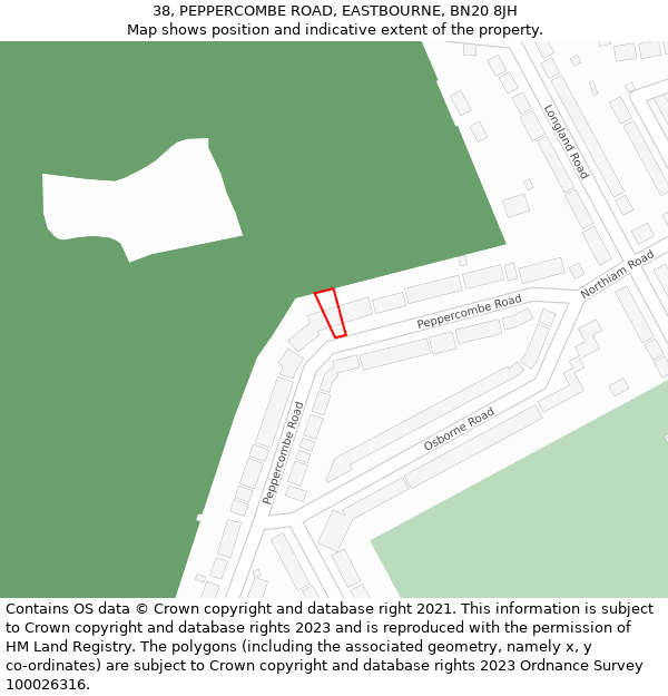 38, PEPPERCOMBE ROAD, EASTBOURNE, BN20 8JH: Location map and indicative extent of plot