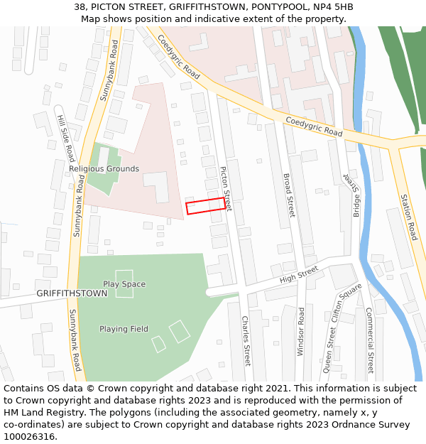 38, PICTON STREET, GRIFFITHSTOWN, PONTYPOOL, NP4 5HB: Location map and indicative extent of plot
