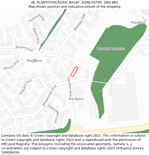 38, PLANTATION ROAD, BALBY, DONCASTER, DN4 8RZ: Location map and indicative extent of plot