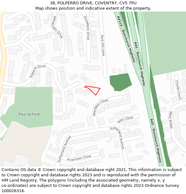 38, POLPERRO DRIVE, COVENTRY, CV5 7PU: Location map and indicative extent of plot
