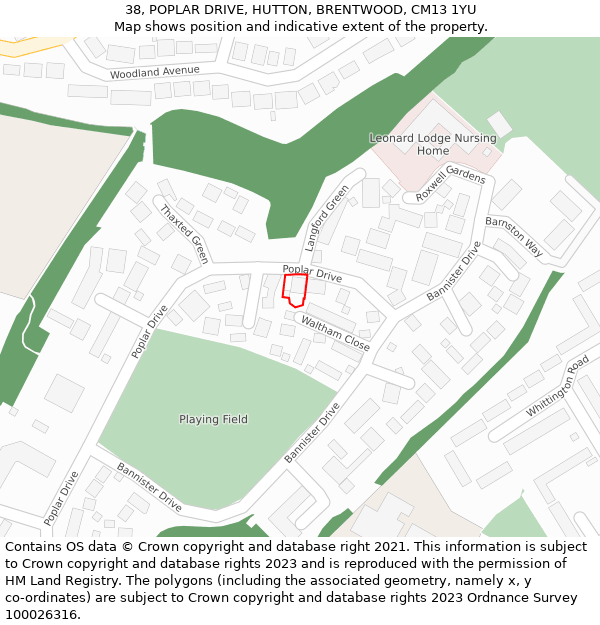 38, POPLAR DRIVE, HUTTON, BRENTWOOD, CM13 1YU: Location map and indicative extent of plot