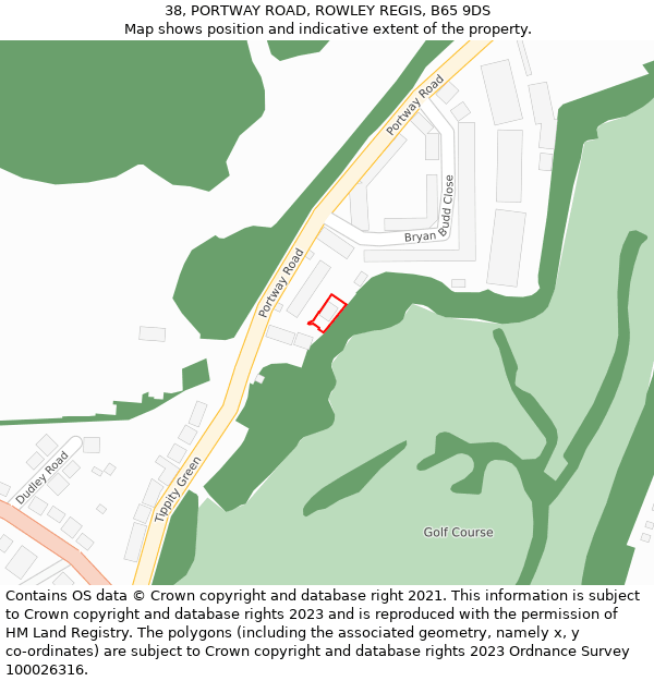 38, PORTWAY ROAD, ROWLEY REGIS, B65 9DS: Location map and indicative extent of plot