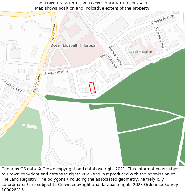 38, PRINCES AVENUE, WELWYN GARDEN CITY, AL7 4DT: Location map and indicative extent of plot