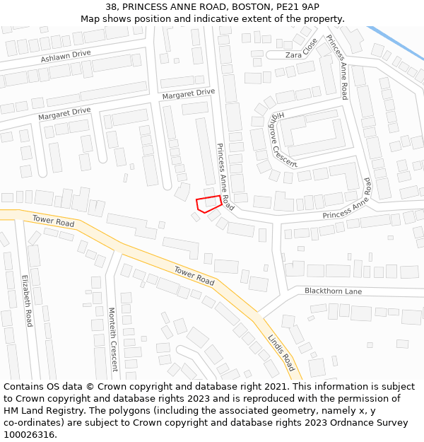 38, PRINCESS ANNE ROAD, BOSTON, PE21 9AP: Location map and indicative extent of plot