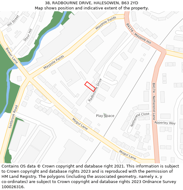 38, RADBOURNE DRIVE, HALESOWEN, B63 2YD: Location map and indicative extent of plot