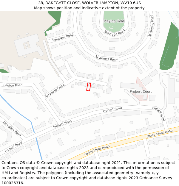 38, RAKEGATE CLOSE, WOLVERHAMPTON, WV10 6US: Location map and indicative extent of plot