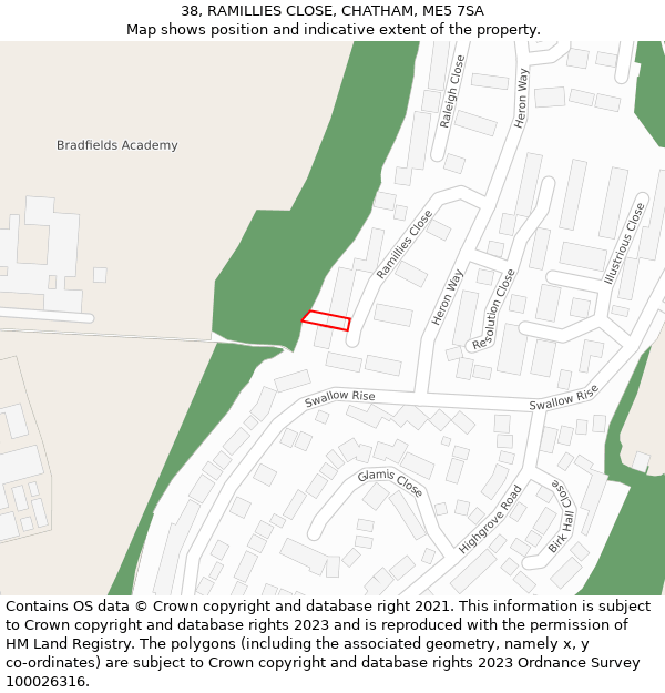 38, RAMILLIES CLOSE, CHATHAM, ME5 7SA: Location map and indicative extent of plot