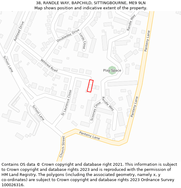 38, RANDLE WAY, BAPCHILD, SITTINGBOURNE, ME9 9LN: Location map and indicative extent of plot