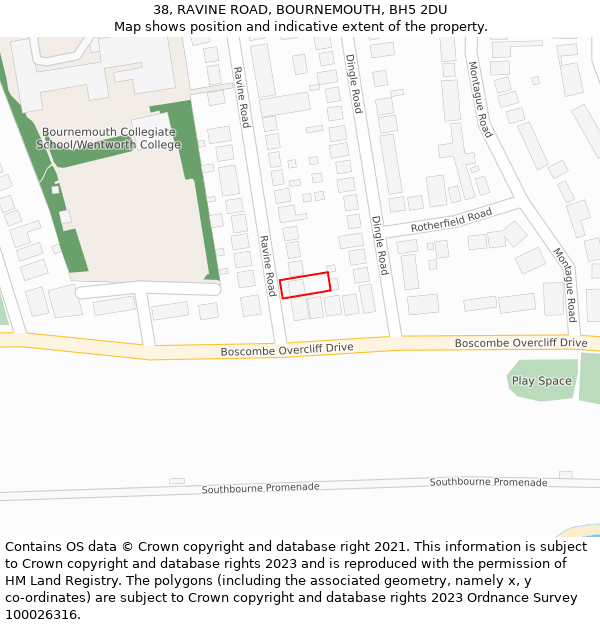 38, RAVINE ROAD, BOURNEMOUTH, BH5 2DU: Location map and indicative extent of plot