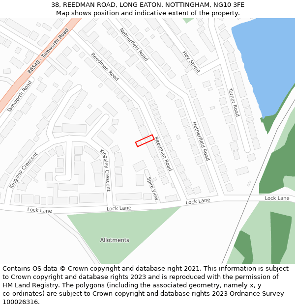 38, REEDMAN ROAD, LONG EATON, NOTTINGHAM, NG10 3FE: Location map and indicative extent of plot