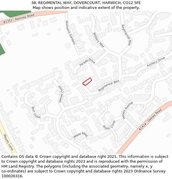 38, REGIMENTAL WAY, DOVERCOURT, HARWICH, CO12 5FE: Location map and indicative extent of plot