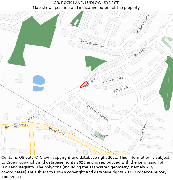 38, ROCK LANE, LUDLOW, SY8 1ST: Location map and indicative extent of plot