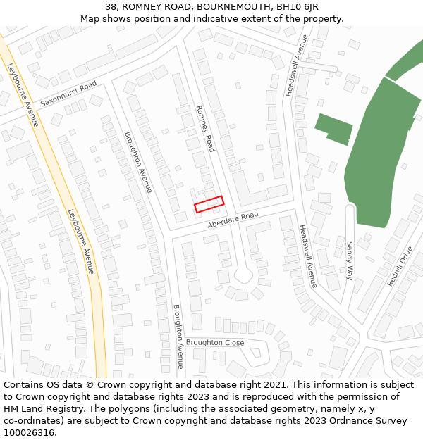 38, ROMNEY ROAD, BOURNEMOUTH, BH10 6JR: Location map and indicative extent of plot