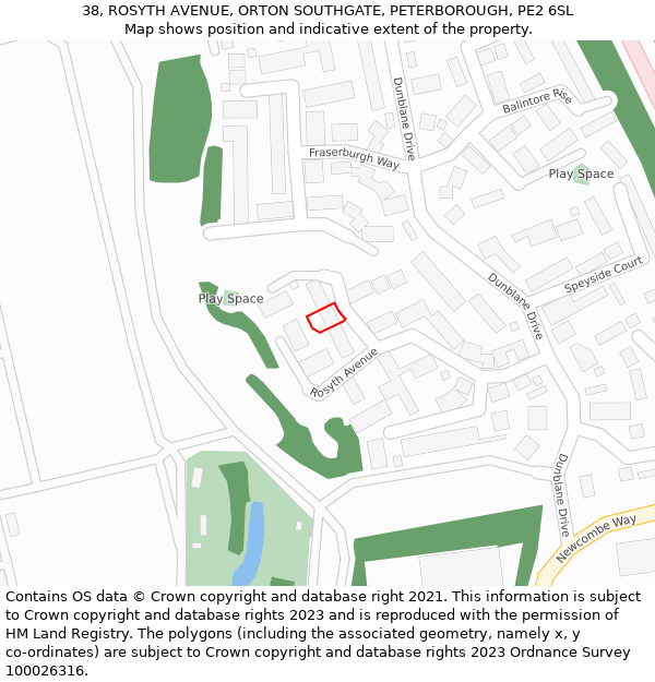 38, ROSYTH AVENUE, ORTON SOUTHGATE, PETERBOROUGH, PE2 6SL: Location map and indicative extent of plot