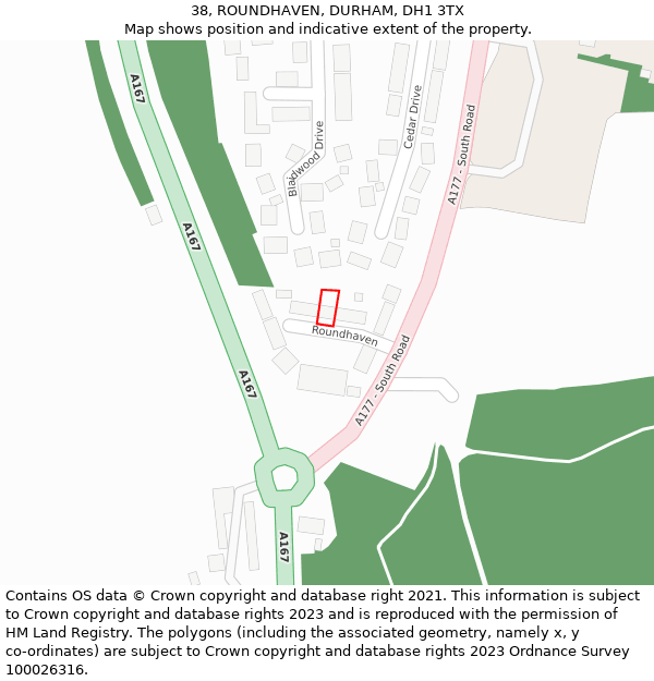 38, ROUNDHAVEN, DURHAM, DH1 3TX: Location map and indicative extent of plot
