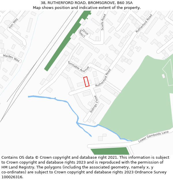 38, RUTHERFORD ROAD, BROMSGROVE, B60 3SA: Location map and indicative extent of plot