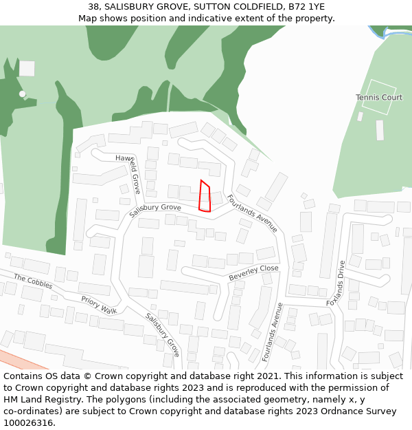 38, SALISBURY GROVE, SUTTON COLDFIELD, B72 1YE: Location map and indicative extent of plot