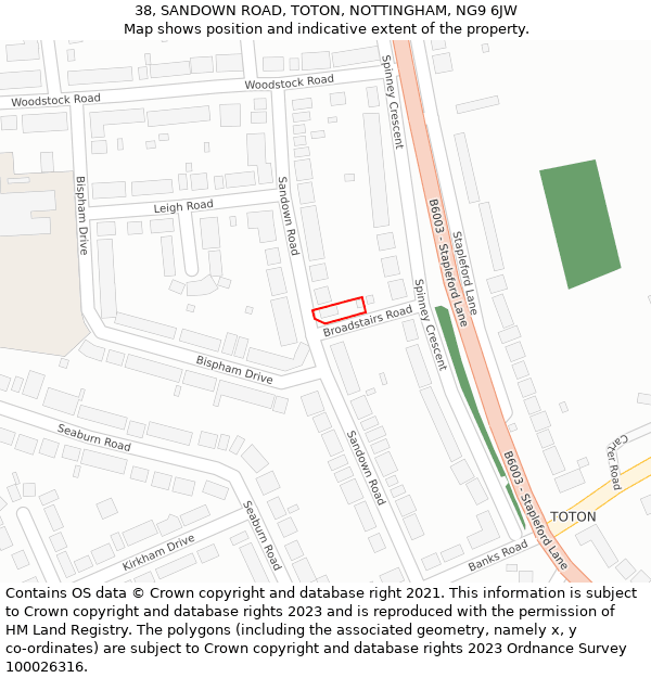 38, SANDOWN ROAD, TOTON, NOTTINGHAM, NG9 6JW: Location map and indicative extent of plot