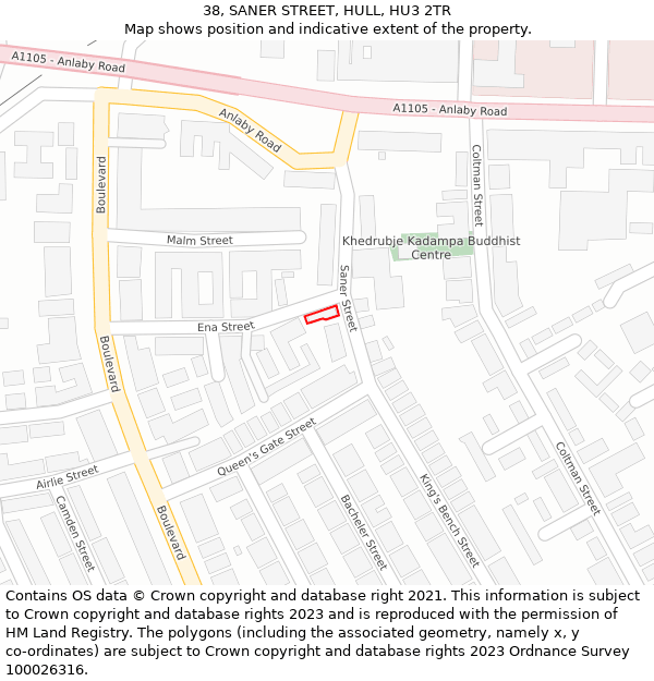 38, SANER STREET, HULL, HU3 2TR: Location map and indicative extent of plot