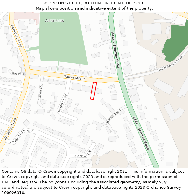 38, SAXON STREET, BURTON-ON-TRENT, DE15 9RL: Location map and indicative extent of plot