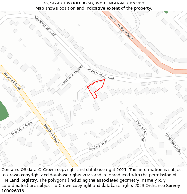 38, SEARCHWOOD ROAD, WARLINGHAM, CR6 9BA: Location map and indicative extent of plot