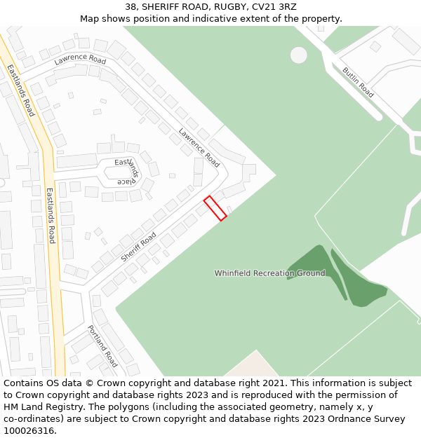 38, SHERIFF ROAD, RUGBY, CV21 3RZ: Location map and indicative extent of plot