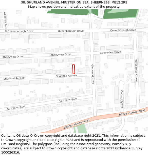 38, SHURLAND AVENUE, MINSTER ON SEA, SHEERNESS, ME12 2RS: Location map and indicative extent of plot