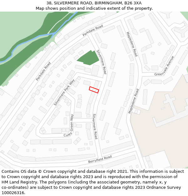 38, SILVERMERE ROAD, BIRMINGHAM, B26 3XA: Location map and indicative extent of plot