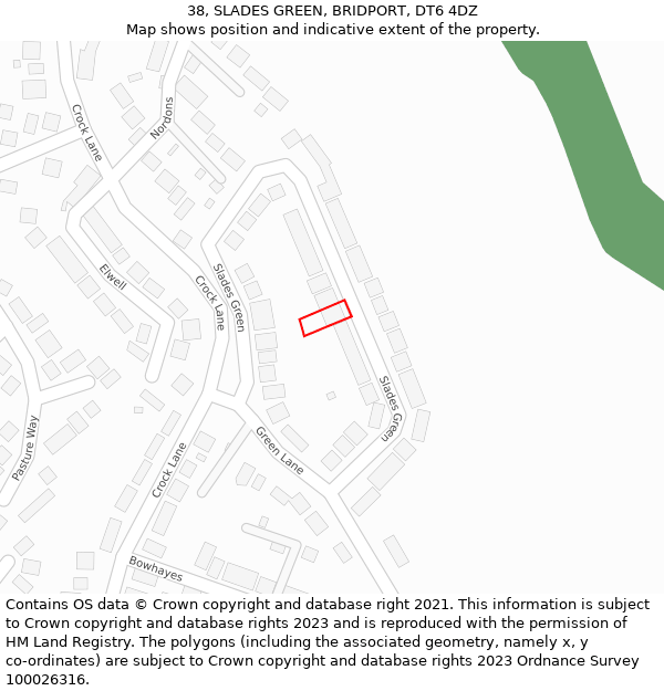 38, SLADES GREEN, BRIDPORT, DT6 4DZ: Location map and indicative extent of plot