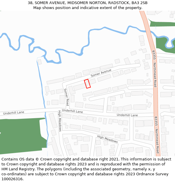 38, SOMER AVENUE, MIDSOMER NORTON, RADSTOCK, BA3 2SB: Location map and indicative extent of plot